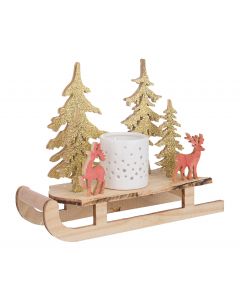 PORTA CANDELA SLITTA CON RENNA 