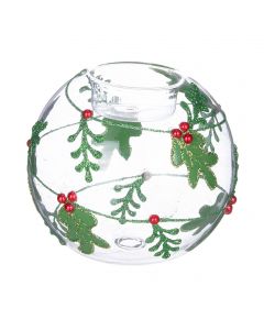 PORTA CANDELA BERRIES TRASPARENTE E VERDE