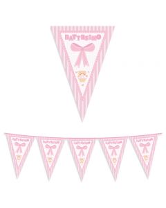 FESTONE BANDIERINA BATTESIMO TEDDY ROSA