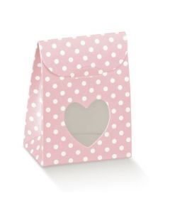SCATOLINA SACCHETTO CON FINESTRA A CUORE ROSA 6x3,5x8cm PZ.10