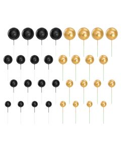 TOPPERS PER TORTA CON PALLINE NERE E ORO SET DA 32PZ.