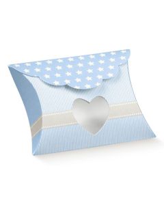 SCATOLINA BUSTA C/FINESTRA CUORE STAR CELESTE 8x8,5x3cm PZ.10