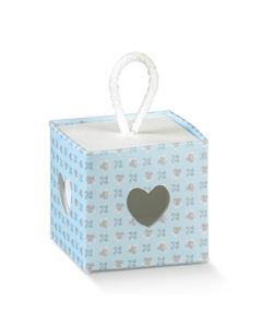 SCATOLINA CUBO CON CORDINO BLOOM CELESTE 5x5x5cm PZ.10