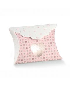 SCATOLINA BUSTA C/FINESTRA CUORE ROSA 8x8,5x3cm PZ.10