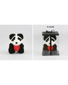 PANDA DI ROSE CON CUORE ROSSO 40CM LV