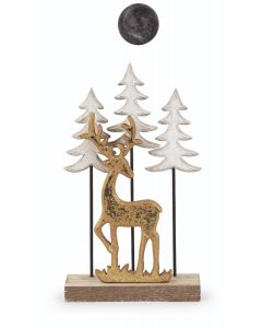 CERVO ORO CON ALBERO IN LEGNO 