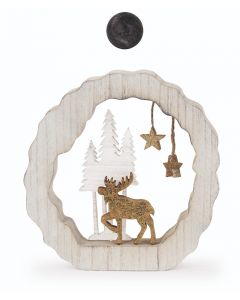 DECO CERVO ORO CON ALBERO IN LEGNO 