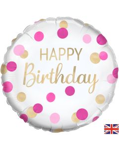 PALLONCINO MYLAR 18" HAPPY BIRTHDAY PINK GOLD