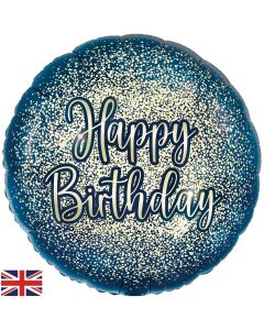 PALLONCINO MYLAR 18" METALLIC GLITTER NAVY GOLD HAPPY BIRTHDAY
