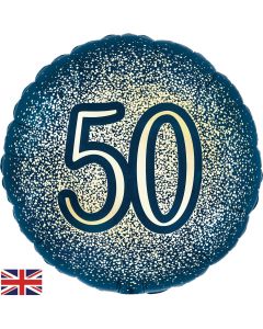 PALLONCINO MYLAR 18" METALLIC GLITTER NAVY GOLD 50TH