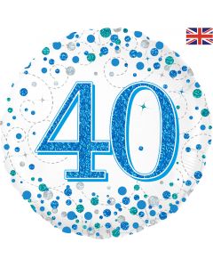 PALLONCINO MYLAR 40TH BIRTHDAY SPARKLING FIZZ BLUE