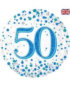 PALLONCINO MYLAR 50TH BIRTHDAY SPARKLING FIZZ BLUE
