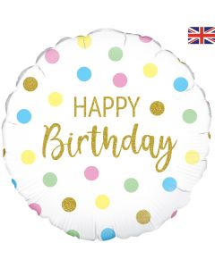 PALLONCINO MYLAR 18" PASTEL DOTS HAPPY BIRTHDAY