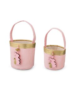 SET 2 SECCHI CON MANICO IN FELTRO ROSA/ORO