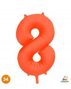 NUMERO 8 MYLAR 34"/86CM NEON ARANCIONE