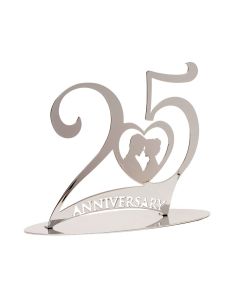 CAKE TOPPER IN METALLO ARGENTO 25° ANNIVERSARIO