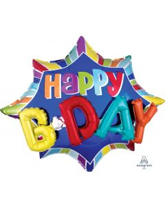 PALLONCINO MYLAR SUPERSHAPE BURST HAPPY B-DAY
