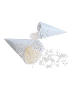 12 CONI MERLETTATI PORTA RISO BIANCHI 17CM 81224