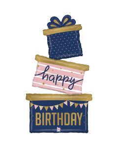 PALLONCINO MYLAR SUPERSHAPE TORTA NAVY BIRTHDAY TRIO GIFT