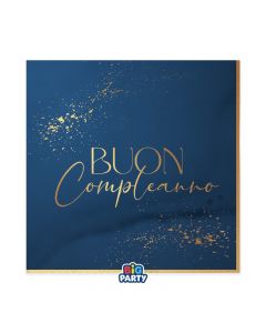 TOVAGLIOLI BUON COMPLEANNO BLUE NAVY 33x33CM PZ.16 76605