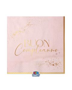 TOVAGLIOLI BUON COMPLEANNO BLUSH ROSE 33x33CM PZ.16 76609