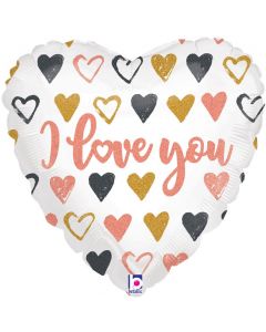 PALLONCINO MYLAR 18" ROSE GOLD HEARTS I LOVE YOU LV