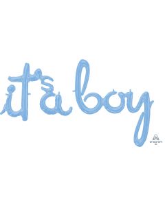 PALLONCINO MYLAR SCRITTA SAGOMATA IT'S A BOY CELESTE