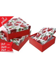 SET 3 SCATOLE QUADRATE ROSE ROSSE LV