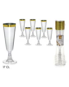SET CALICI 17CL TRASPARENTE CON BORDINO ORO RIUTILIZZABILE