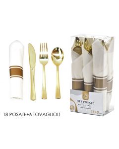 SET 18 POSATE +6 TOVAGLIOLI ORO RIUTILIZZABILE