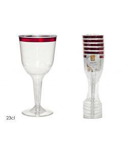SET 6 CALICI TRASPARENTE CON BORDINO ROSSO 23CL RIUTILIZZABILE
