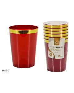 SET 6 BICCHIERE ROSSO E ORO 28CL RIUTILIZZABILE