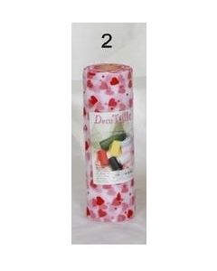 ROTOLO TULLE CON STAMPA A CUORI ROSSI 25X25MT
