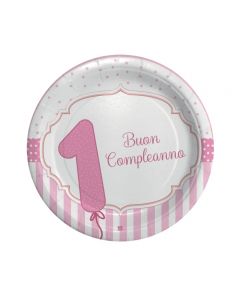 PIATTO G. BUON PRIMO COMPLEANNO ROSA PZ.8