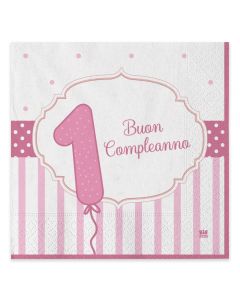 TOVAGLIOLO BUON PRIMO COMPLEANNO ROSA 33X33