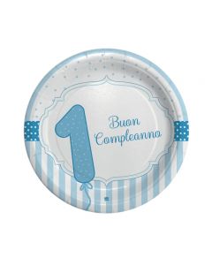 PIATTO G. BUON PRIMO COMPLEANNO CELESTE PZ.8