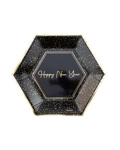 PIATTI ESAGONALI HAPPY NEW YEAR BLACK & GOLD PZ.8