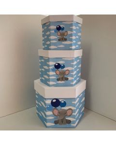 SET SCATOLE ESAGONALI NUVOLETTE ELEFANTINO CELESTE PZ.3