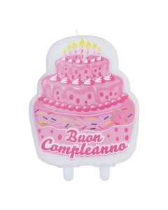 CANDELINA SAGOMATA BUON COMPLEANNO CAKE ROSA PZ. 1