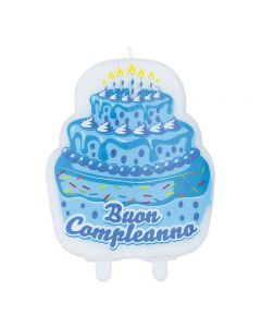 CANDELINA SAGOMATA BUON COMPLEANNO CAKE CELESTE PZ. 1