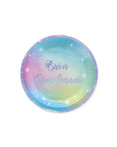 PIATTINI BUON COMPLEANNO SOFT RAINBOW PZ.8