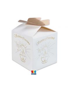 25 SCATOLINE PORTACONFETTI CUBETTO CON FIOCCO 5x7X 5cm CRESIMA GOLD