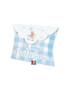 25 SCATOLINE PORTACONFETTI BATTESIMO TEDDY CELESTE 10x8x3 cm