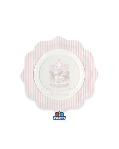 6 Piatti Ø 20 cm Battesimo Carillon Rosa