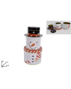 SET 3 SCATOLE DI LATTA PUPAZZO DI NEVE