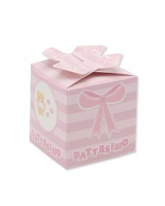 SCATOLINE CUBETTO FIOCCO BATTESIMO TEDDY ROSA 5x7x5cm PZ.25