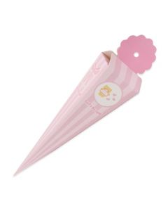 SCATOLINE CONO QUADRATO BATTESIMO TEDDY ROSA 4x19x4cm PZ.25