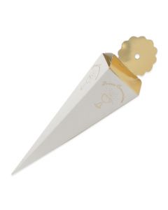 25 SCATOLINE PORTACONFETTI CONO QUADRATO  4x19x 4cm Comunione Gold Metal