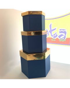 SET SCATOLE ESAGONALI BLU/ORO PZ.3