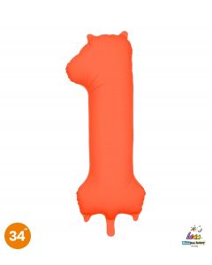 NUMERO 1 MYLAR 34"/86CM NEON ARANCIONE